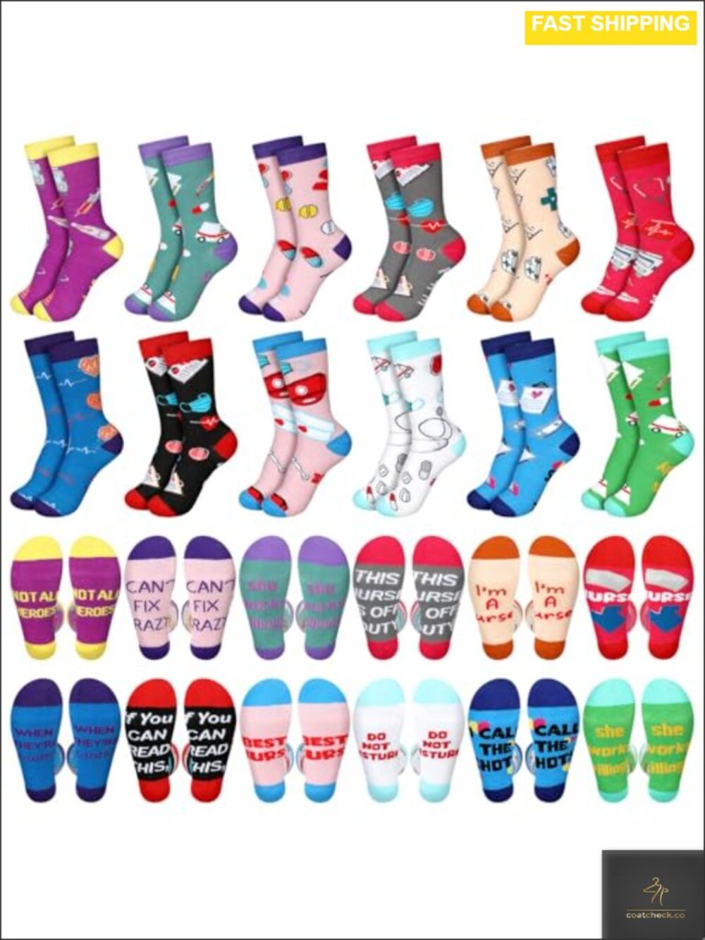 Nurse Socks 12 Pairs Polyester Cotton Crew Gift Set